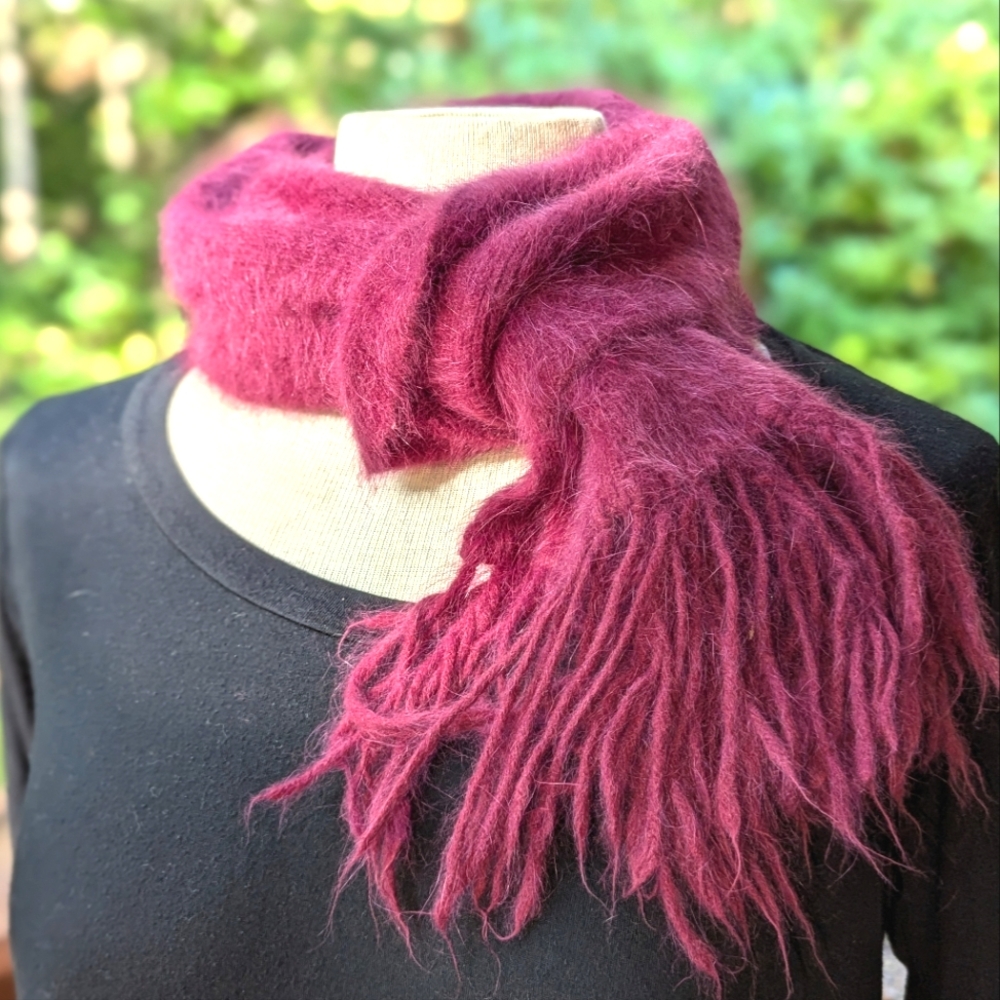 Fuzzy Maroon Scarf with Fringe